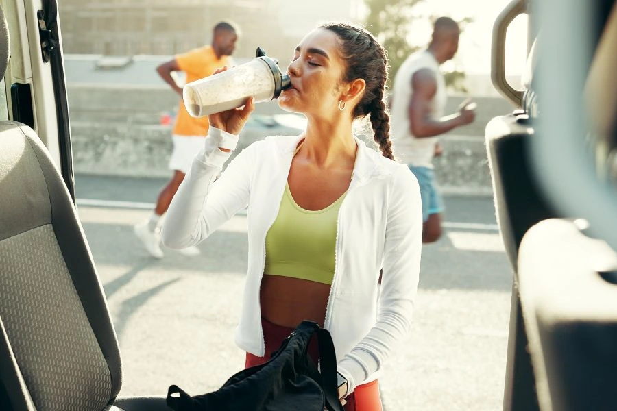 Woman drinking protein shake